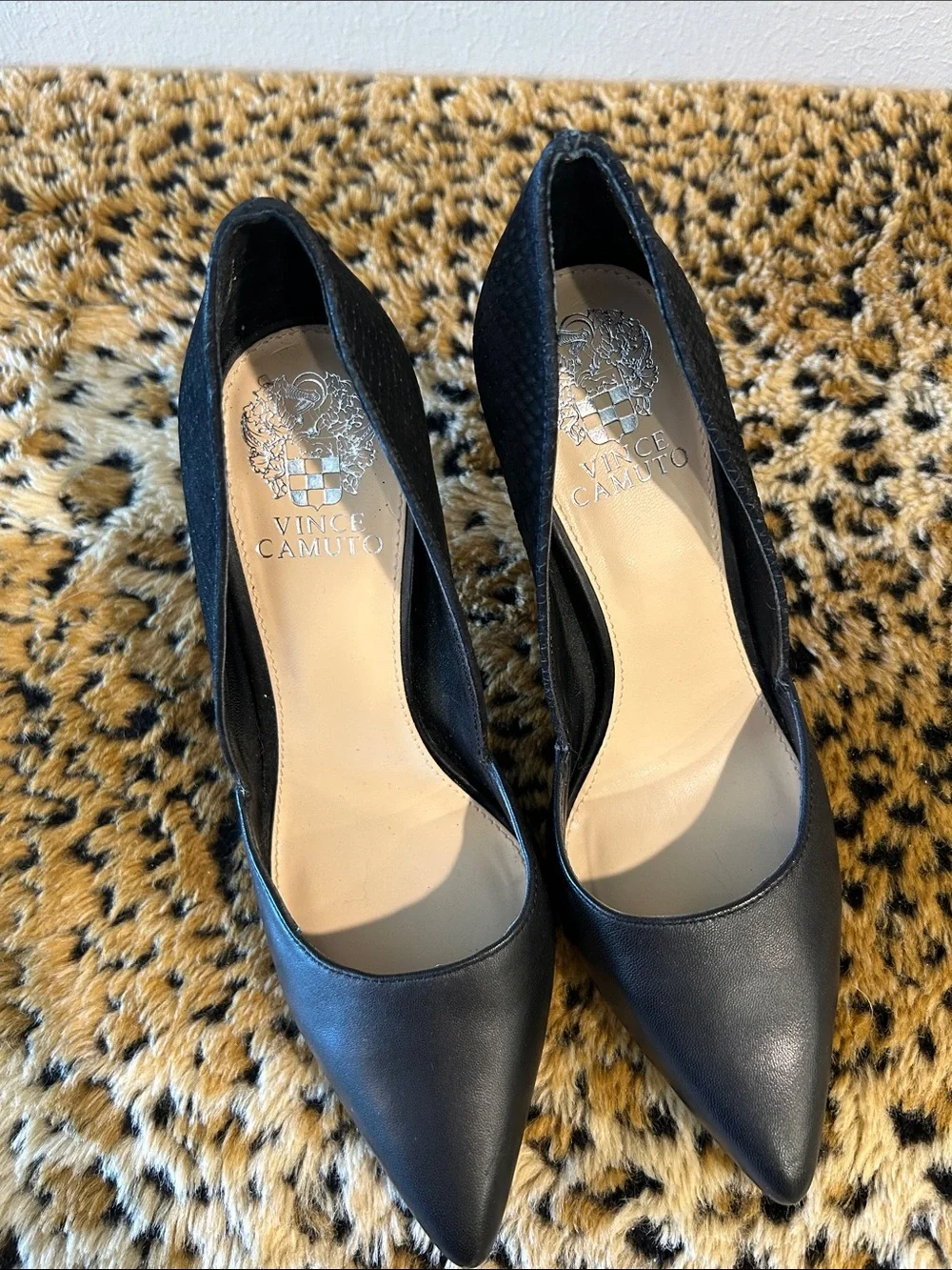 Vince Camuto Black Pointed Toe Leather Pumps